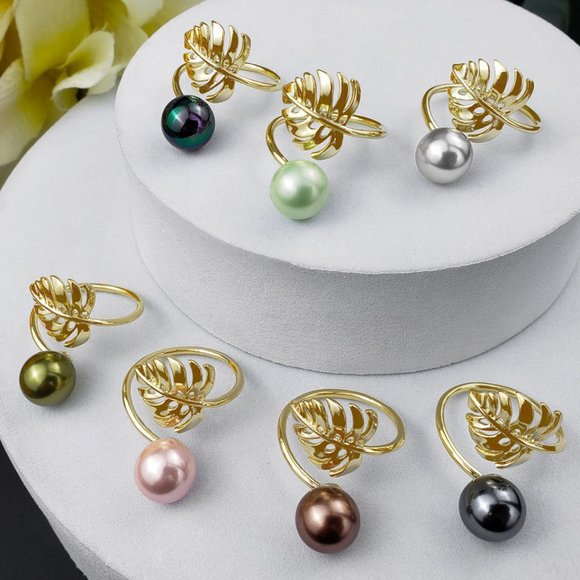 Monstera Leaf Adjustable Pearl Ring - Picture 2 of 4